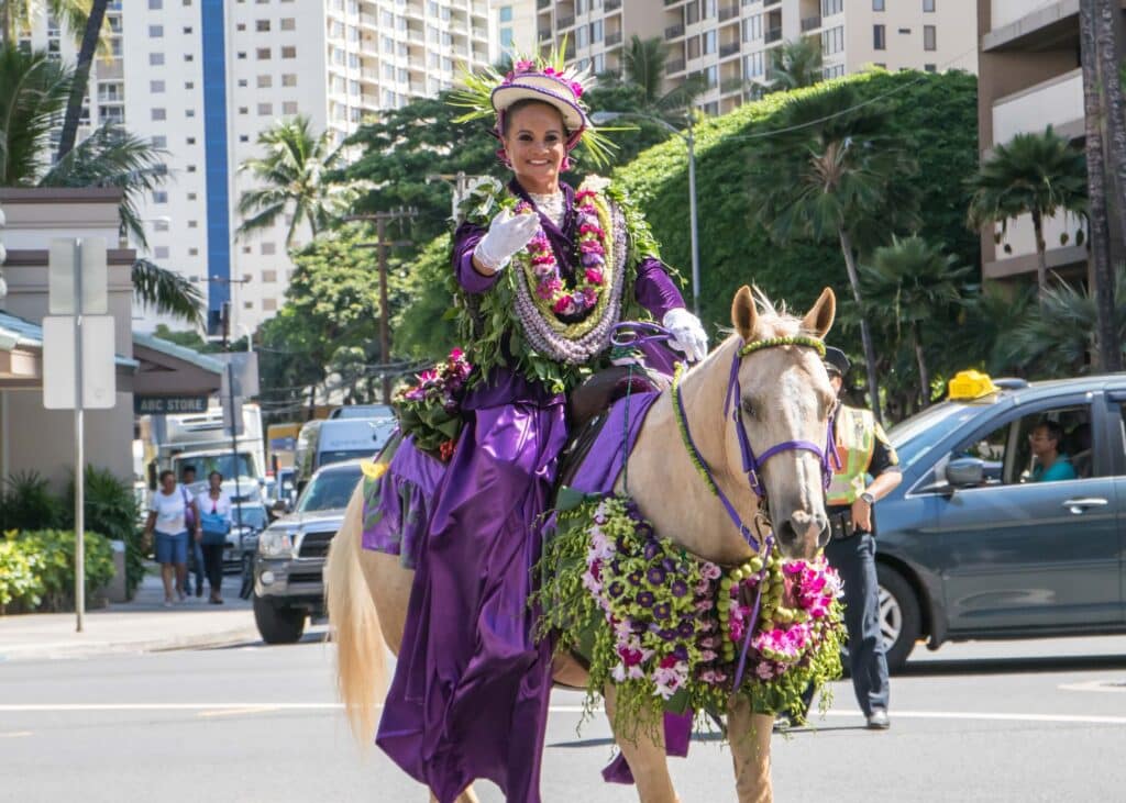 Celebrate at an Aloha Festival in Hawaii: A photo of a woman at the festival
